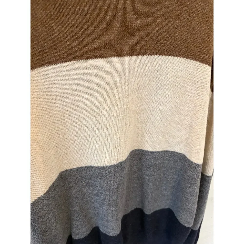 J.Crew Colorblock Sweater Medium Brown Cream Gray Navy Wool Blend Pullover